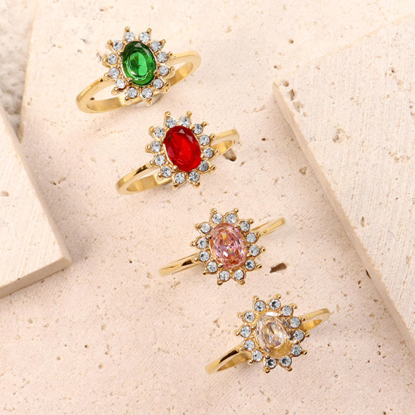 18K Gold Plated Double-Layer Oval Zircon Ring for Women