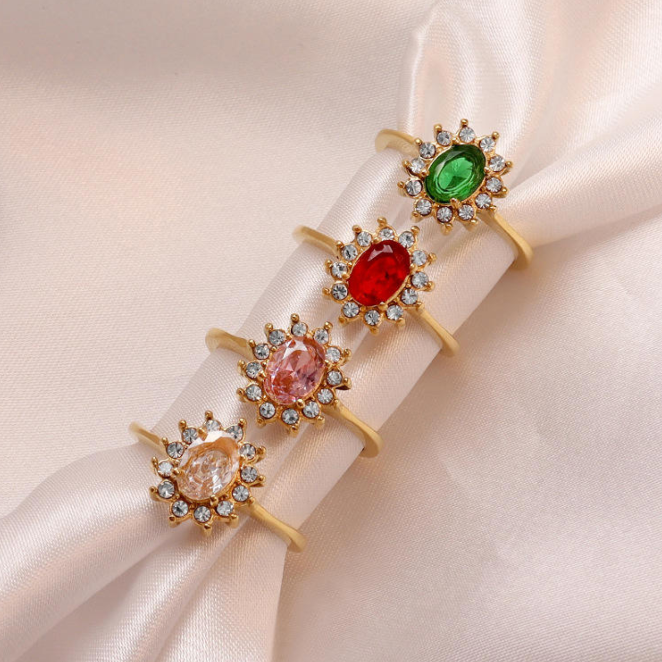 18K Gold Plated Double-Layer Oval Zircon Ring for Women