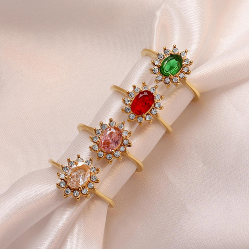 18K Gold Plated Double-Layer Oval Zircon Ring for Women