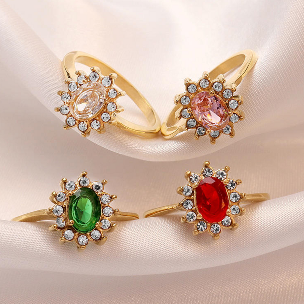 18K Gold Plated Double-Layer Oval Zircon Ring for Women