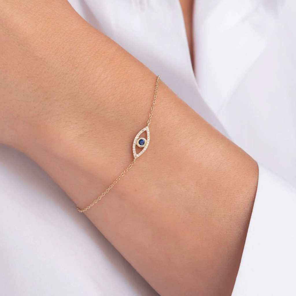 Adjustable 925 Sterling Silver Blue Evil Eye Bracelet