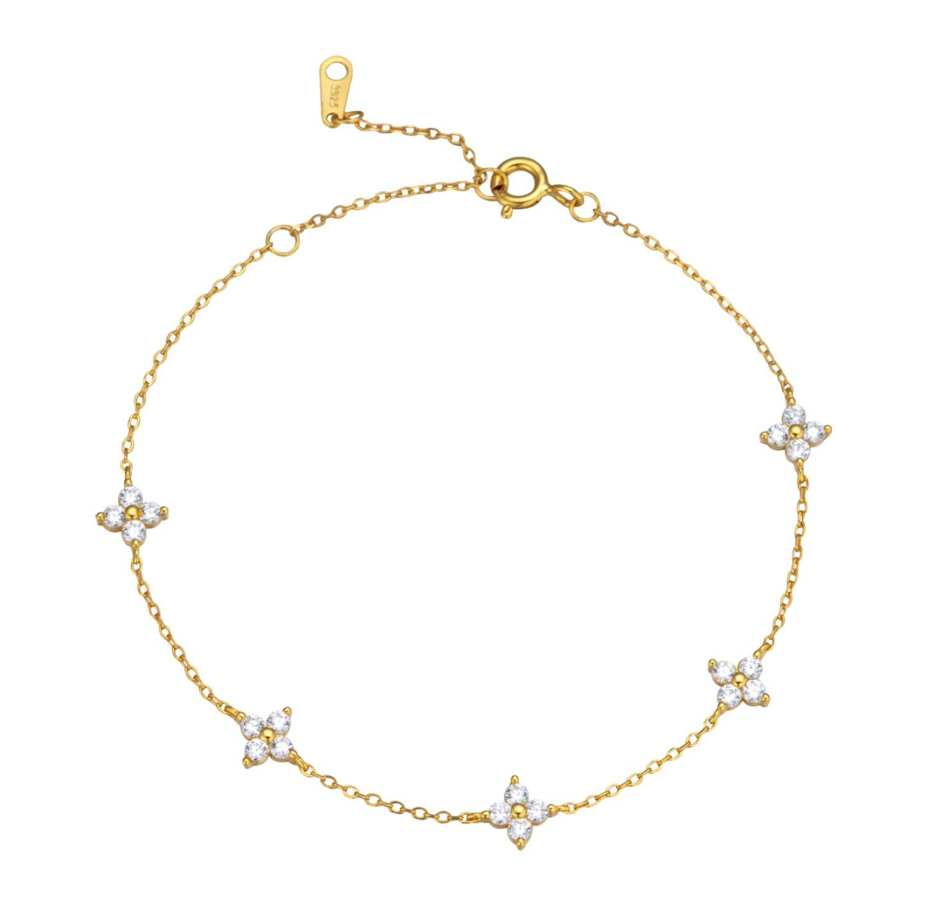 925 Sterling Silver Four-Petal Flower Bracelet