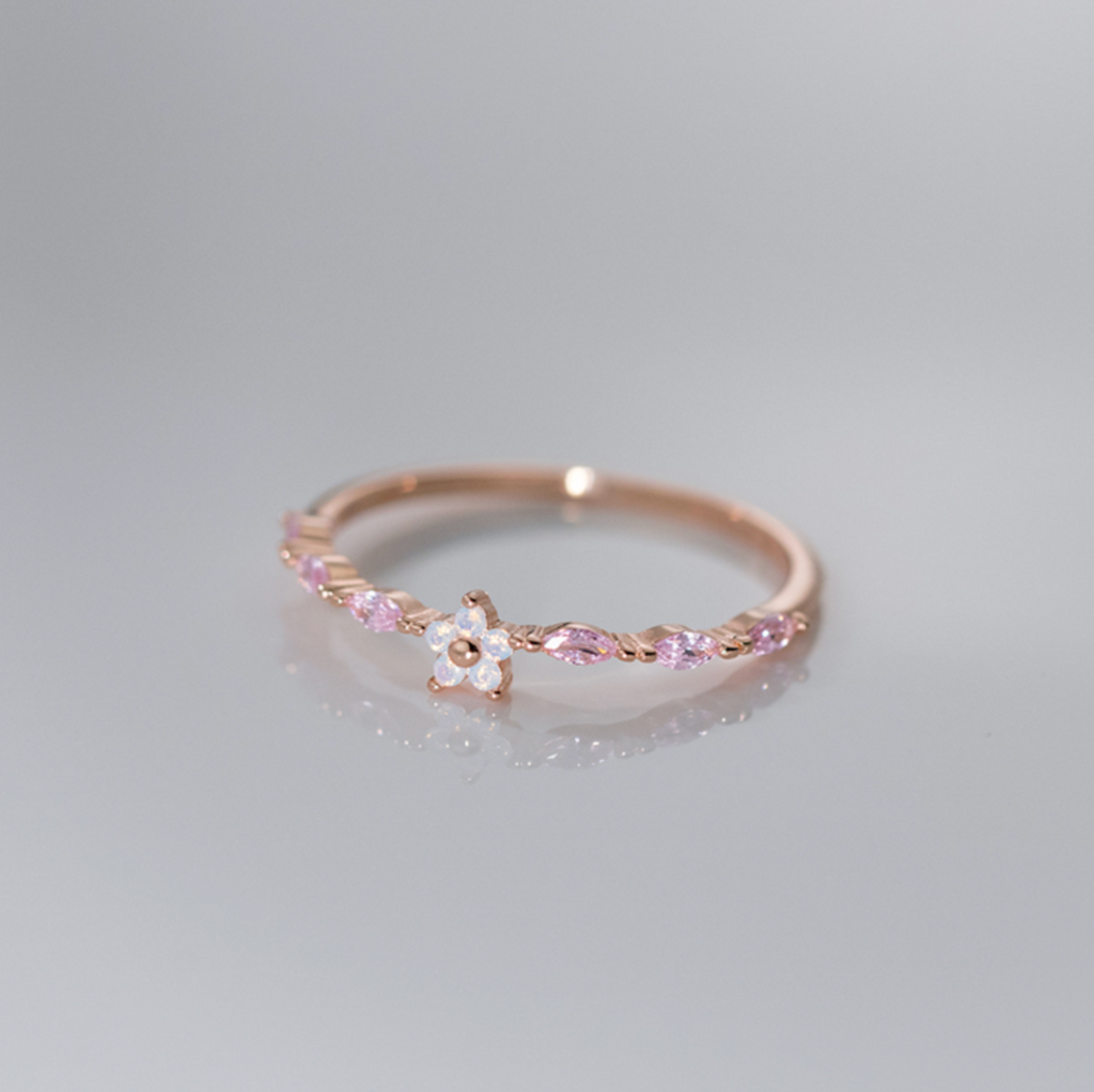 Romantic Pink Zircon 925 Sterling Silver Open Flower Ring