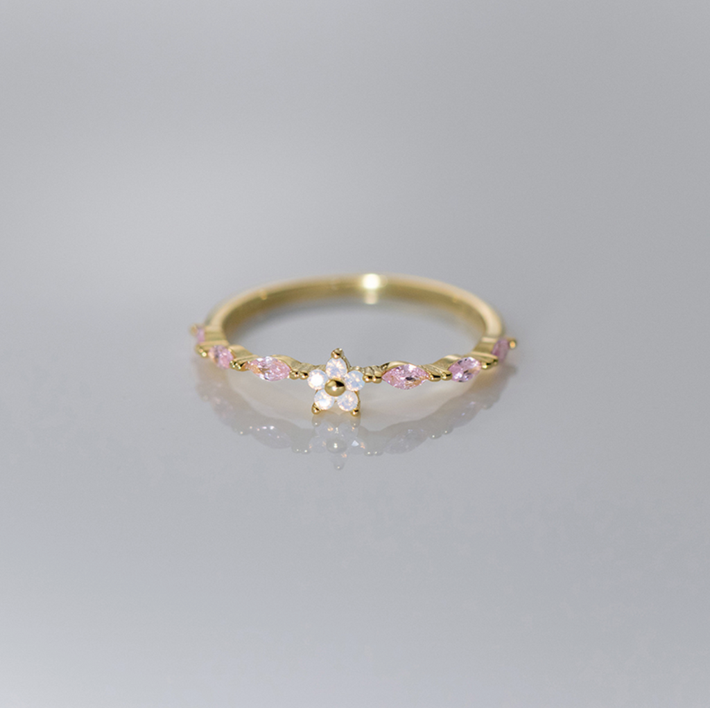 Romantic Pink Zircon 925 Sterling Silver Open Flower Ring