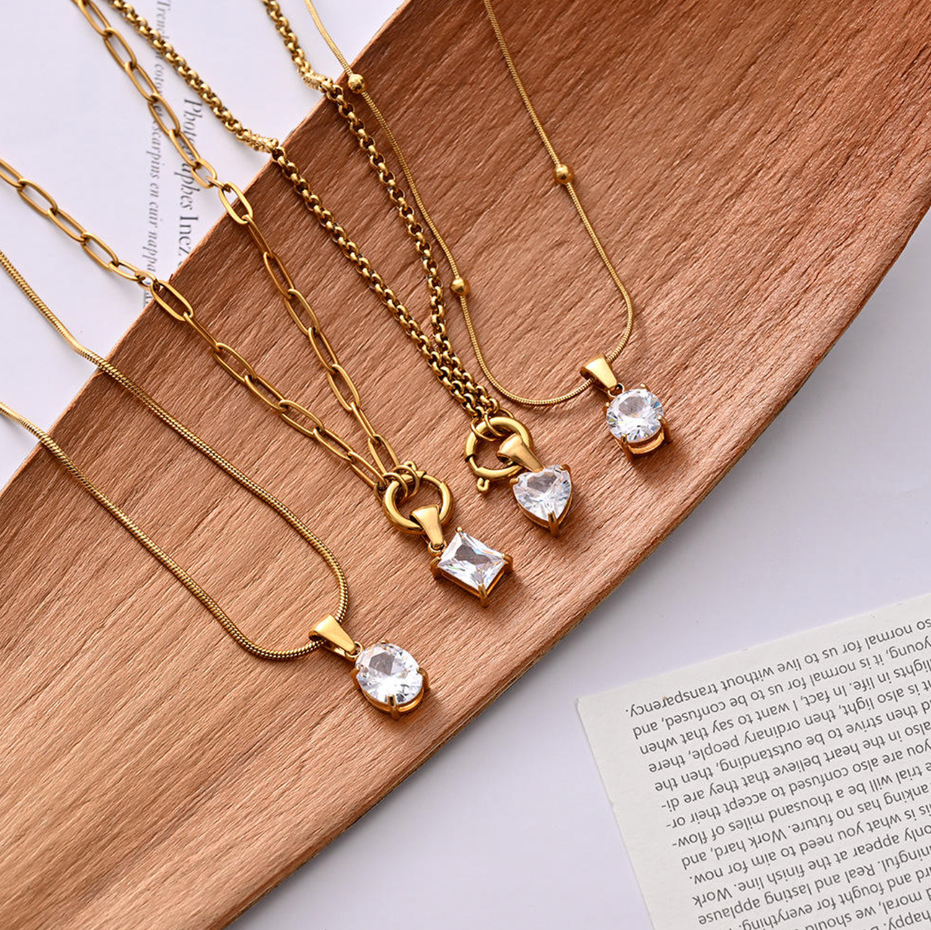 Haomi CE 18K Gold Plated Sparkling Heart Circle Rectangle Pendant Necklace