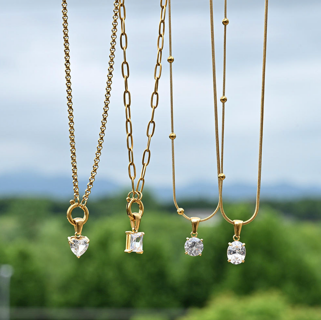 Haomi CE 18K Gold Plated Sparkling Heart Circle Rectangle Pendant Necklace
