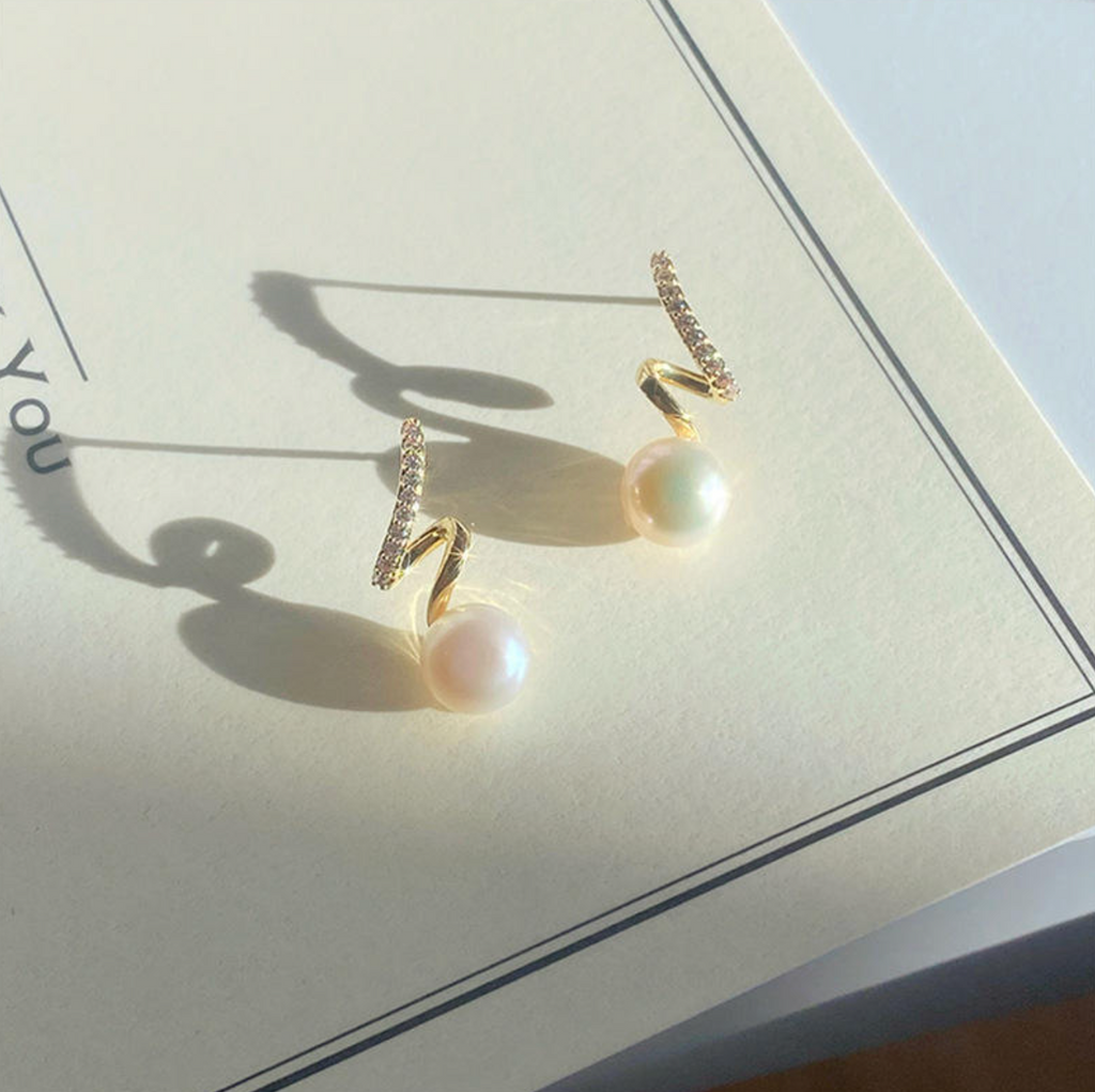 Rhinestone Twisted Pearl Earrings